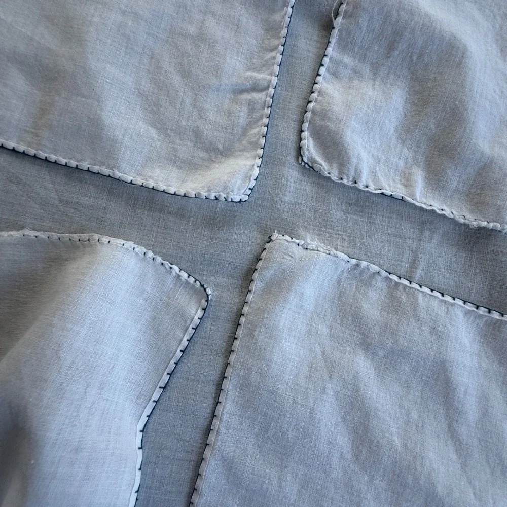 Vintage Hand Embroidered Floral Linen Tablecloth Square White 28x28